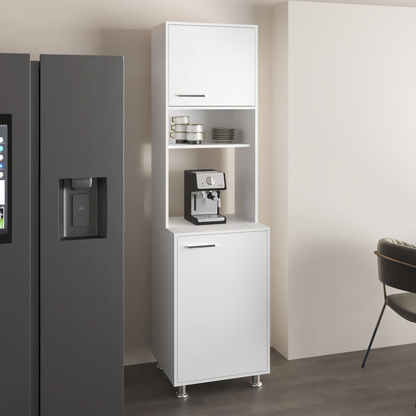 English Elm Antares Slim Kitchen Pantry Cabinet with Open Shelf, Double Doors & Upper Storage in Kronos White B070P337113