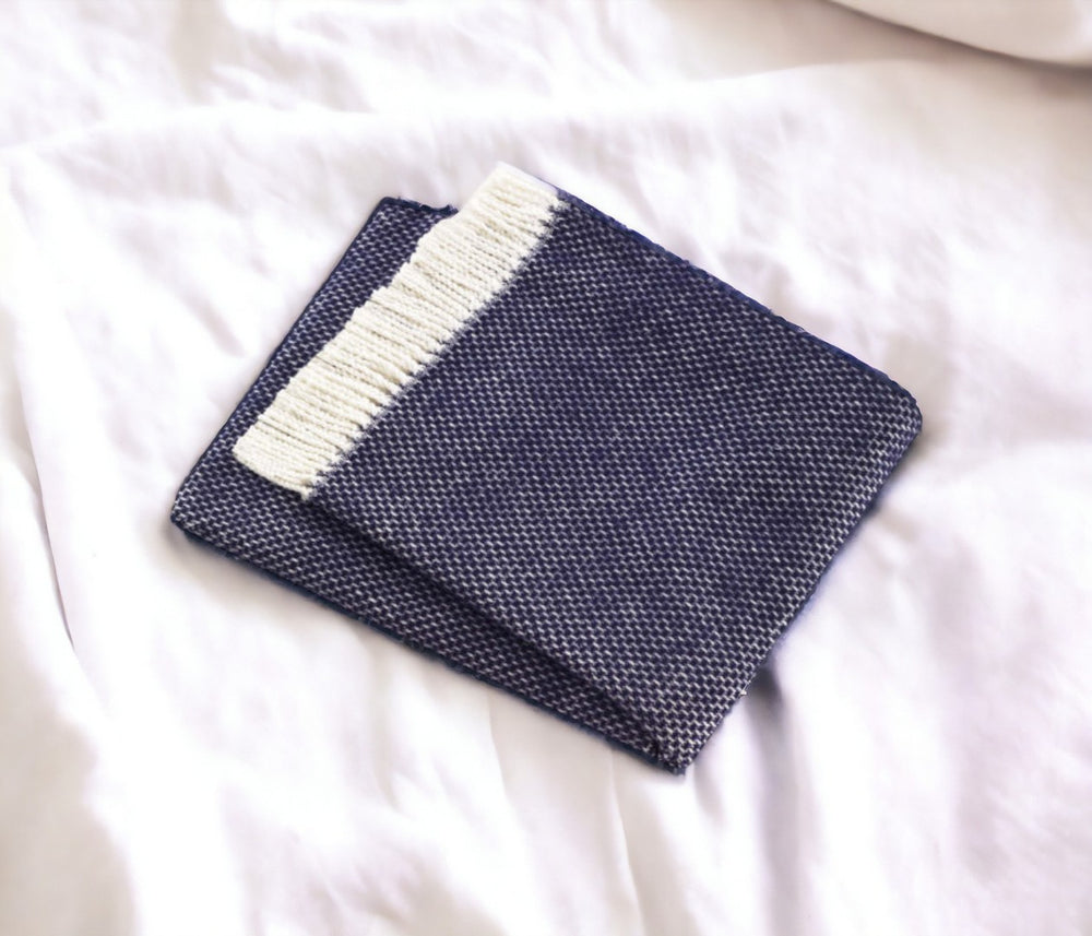 HomeRoots Soft Navy Blue Links Pattern Throw Blanket - Luxurious Acrylic-Cotton Blend for Cozy Living Spaces 475698