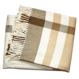 HomeRoots Plush Multi Beige Plaid Throw Blanket with Luxurious Tassels – Cozy, Stylish & Versatile Home Accent 475706