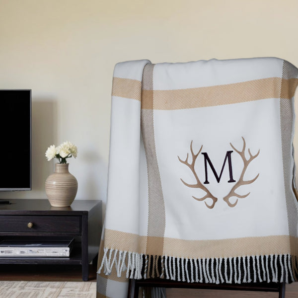 HomeRoots Plush Multi Beige Plaid Throw Blanket with Luxurious Tassels – Cozy, Stylish & Versatile Home Accent 475706