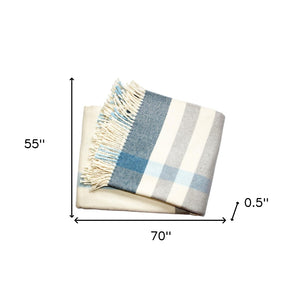 HomeRoots Plush Multi Blue Plaid Throw Blanket with Elegant Tassels | Soft, Cozy, Perfect for Home Decor 475707