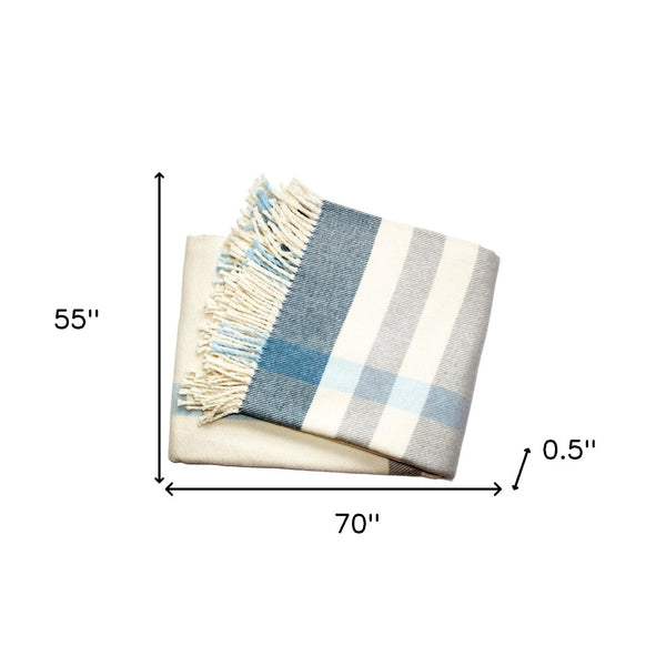 HomeRoots Plush Multi Blue Plaid Throw Blanket with Elegant Tassels | Soft, Cozy, Perfect for Home Decor 475707