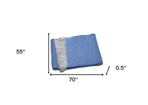 Homeroots Cobalt Blue Mini Dot Fringed Throw Blanket  Cotton 475708