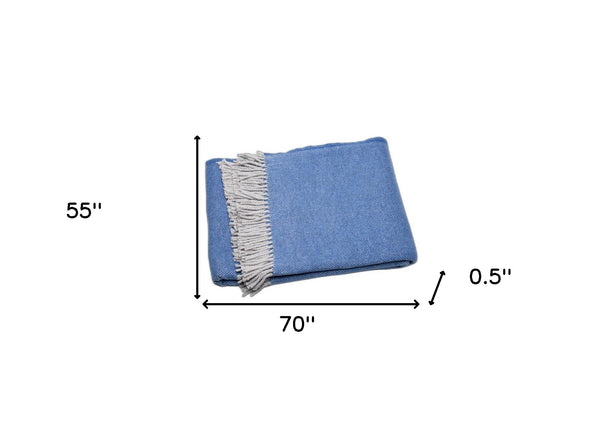 Homeroots Cobalt Blue Mini Dot Fringed Throw Blanket  Cotton 475708