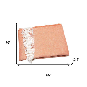 HomeRoots 55" Plush Coral and Ivory Woven Throw Blanket with Tassels - Cozy, Stylish, Perfect for Any Room! 475709