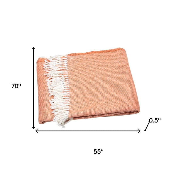 HomeRoots 55" Plush Coral and Ivory Woven Throw Blanket with Tassels - Cozy, Stylish, Perfect for Any Room! 475709