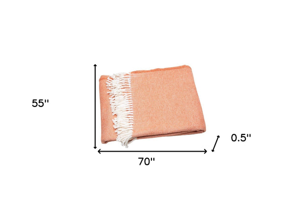 Homeroots Coral Mini Dot Fringed Throw Blanket  Cotton 475709