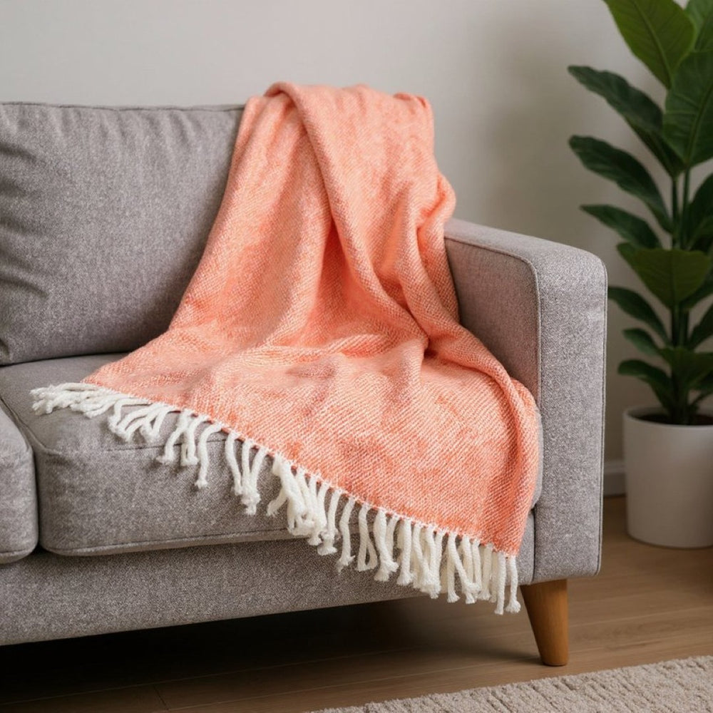 HomeRoots 55" Plush Coral and Ivory Woven Throw Blanket with Tassels - Cozy, Stylish, Perfect for Any Room! 475709