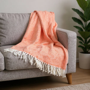 HomeRoots 55" Plush Coral and Ivory Woven Throw Blanket with Tassels - Cozy, Stylish, Perfect for Any Room! 475709