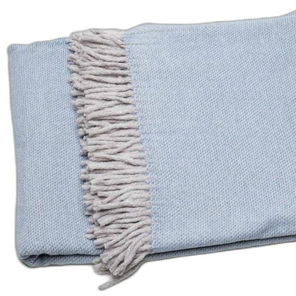 Homeroots Sky Blue Mini Dot Fringed Throw Blanket  Cotton 475711