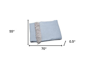 Homeroots Sky Blue Mini Dot Fringed Throw Blanket  Cotton 475711