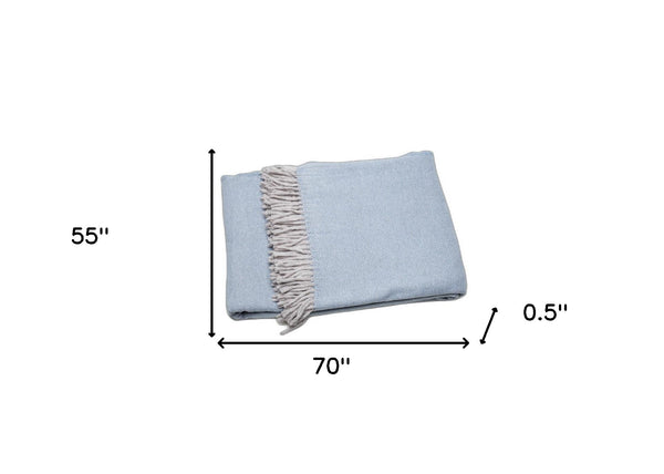 Homeroots Sky Blue Mini Dot Fringed Throw Blanket  Cotton 475711