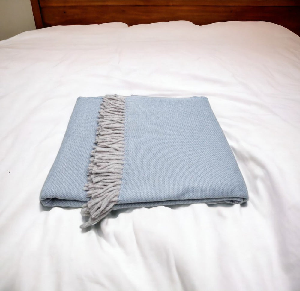 HomeRoots Sky Blue Mini Dot Fringed Throw Blanket - Soft, Versatile Accent for Cozy Living & Stylish Decor 475711