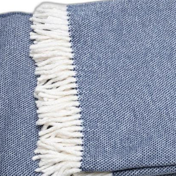 HomeRoots Navy Blue Mini Dot Fringed Throw Blanket – Cozy, Elegant Accent for Home Decor & Year-Round Comfort 475713