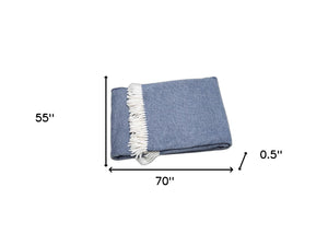 HomeRoots Navy Blue Mini Dot Fringed Throw Blanket – Cozy, Elegant Accent for Home Decor & Year-Round Comfort 475713