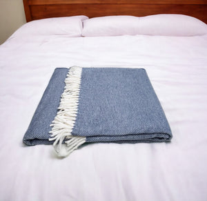 HomeRoots Navy Blue Mini Dot Fringed Throw Blanket – Cozy, Elegant Accent for Home Decor & Year-Round Comfort 475713
