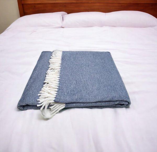 HomeRoots Navy Blue Mini Dot Fringed Throw Blanket – Cozy, Elegant Accent for Home Decor & Year-Round Comfort 475713