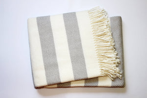 Homeroots Cream And Gray Slanted Stripe Fringed Throw Blanket  Cotton 475715