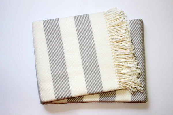 Homeroots Cream And Gray Slanted Stripe Fringed Throw Blanket  Cotton 475715