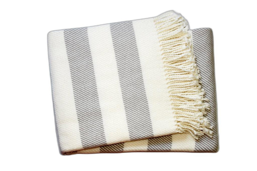 Homeroots Cream And Gray Slanted Stripe Fringed Throw Blanket  Cotton 475715