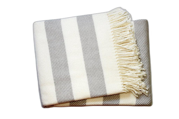 Homeroots Cream And Gray Slanted Stripe Fringed Throw Blanket  Cotton 475715