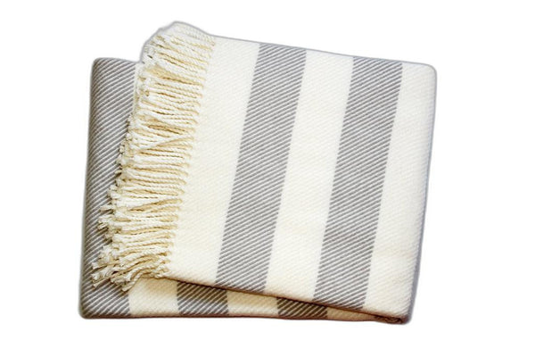 Homeroots Cream And Gray Slanted Stripe Fringed Throw Blanket  Cotton 475715