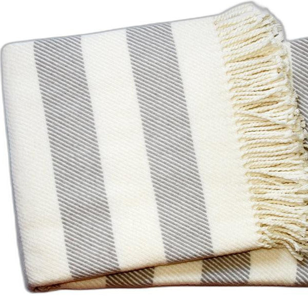 Homeroots Cream And Gray Slanted Stripe Fringed Throw Blanket  Cotton 475715