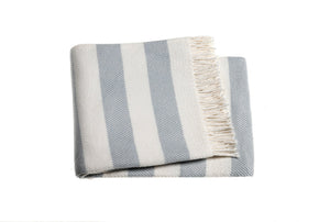 Homeroots Cream And Sky Blue Slanted Stripe Fringed Throw Blanket  Cotton 475717