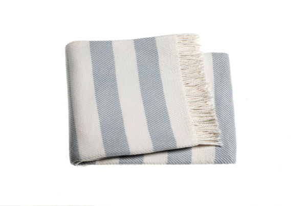 Homeroots Cream And Sky Blue Slanted Stripe Fringed Throw Blanket  Cotton 475717