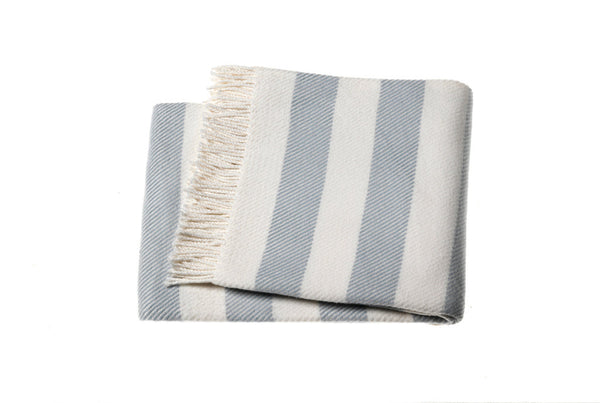 Homeroots Cream And Sky Blue Slanted Stripe Fringed Throw Blanket  Cotton 475717
