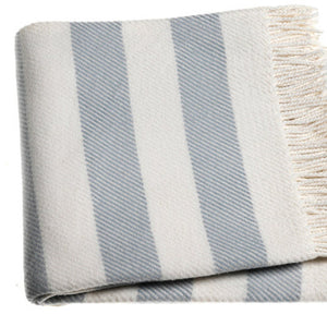 Homeroots Cream And Sky Blue Slanted Stripe Fringed Throw Blanket  Cotton 475717