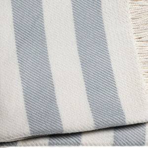 Homeroots Cream And Sky Blue Slanted Stripe Fringed Throw Blanket  Cotton 475717