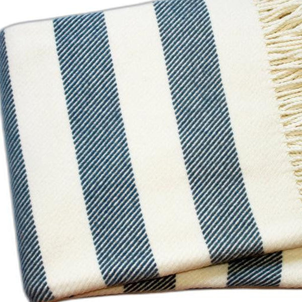 Homeroots Cream And Slate Slanted Stripe Fringed Throw Blanket  Cotton 475718