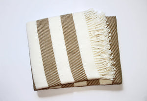 Homeroots Cream And Stone Slanted Stripe Fringed Throw Blanket  Cotton 475719