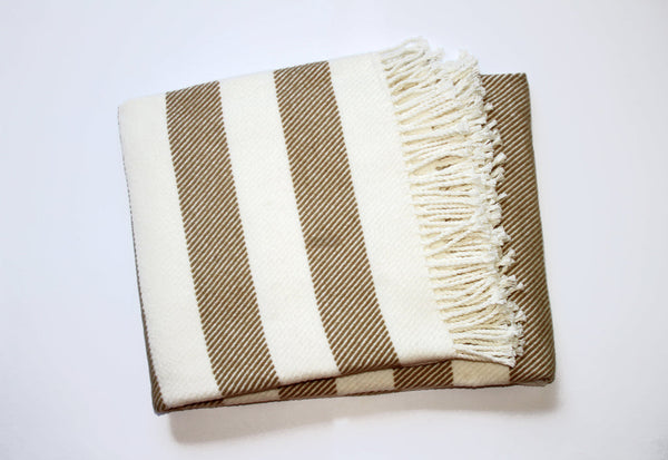 Homeroots Cream And Stone Slanted Stripe Fringed Throw Blanket  Cotton 475719