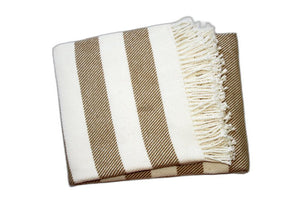Homeroots Cream And Stone Slanted Stripe Fringed Throw Blanket  Cotton 475719