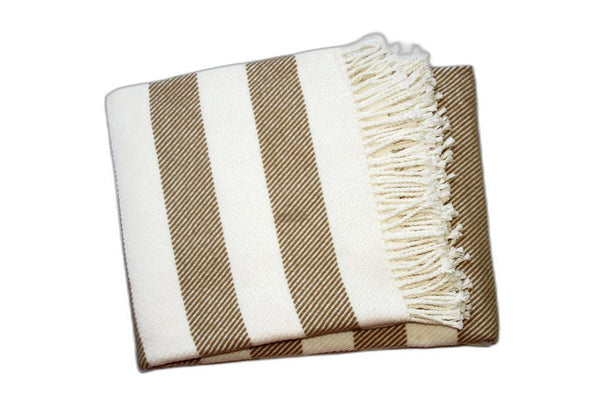 Homeroots Cream And Stone Slanted Stripe Fringed Throw Blanket  Cotton 475719