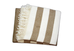 Homeroots Cream And Stone Slanted Stripe Fringed Throw Blanket  Cotton 475719