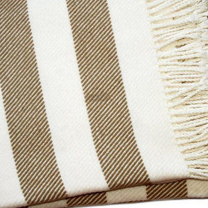 Homeroots Cream And Stone Slanted Stripe Fringed Throw Blanket  Cotton 475719