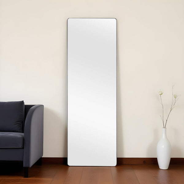 Homeroots 64" Black Solid Wood Framed Standing Mirror  Glass 475737