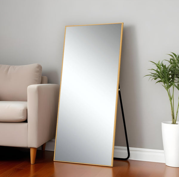 Homeroots 71" Gold Metal Framed Standing Mirror  Glass 475744