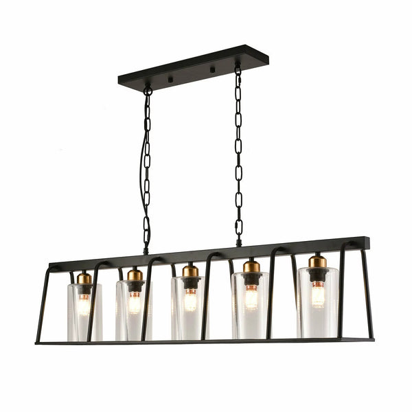 Homeroots Black Shaded Five Light Metal Ceiling Light With Clear Shades   475752