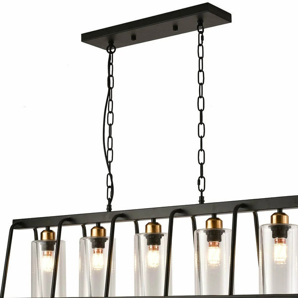 Homeroots Black Shaded Five Light Metal Ceiling Light With Clear Shades   475752