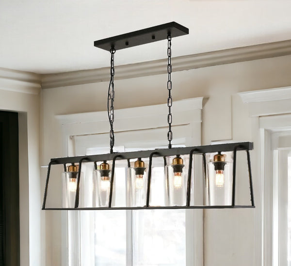 Homeroots Black Shaded Five Light Metal Ceiling Light With Clear Shades   475752