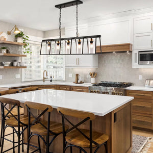 Homeroots Black Shaded Five Light Metal Ceiling Light With Clear Shades   475752