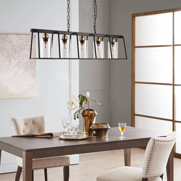 Homeroots Black Shaded Five Light Metal Ceiling Light With Clear Shades   475752