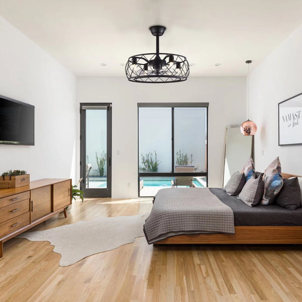 Homeroots Industrial Caged Ceiling Lamp And Fan  Metal 475753