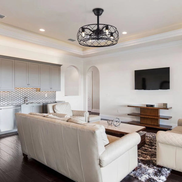 Homeroots Industrial Caged Ceiling Lamp And Fan  Metal 475753