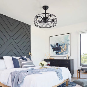 Homeroots Industrial Caged Ceiling Lamp And Fan  Metal 475753