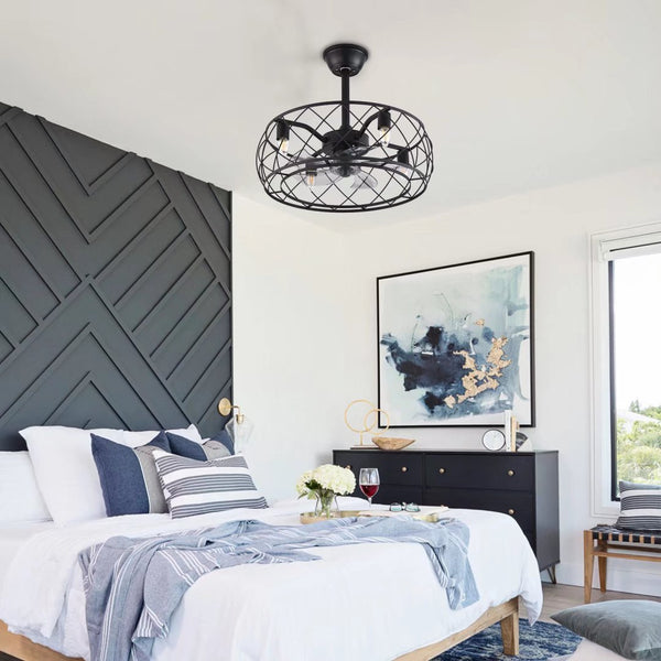 Homeroots Industrial Caged Ceiling Lamp And Fan  Metal 475753